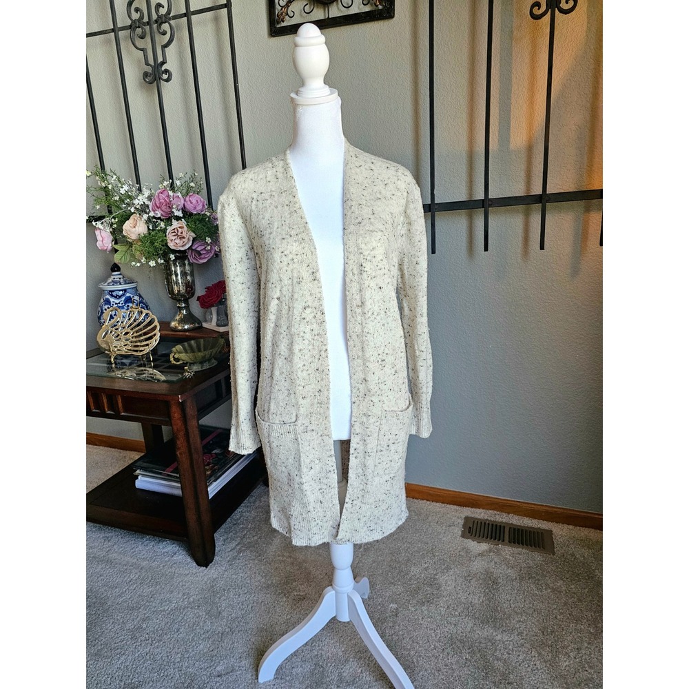 Madewell Cardigan Womens XS Cream Donegal Fleck Open Front Wool Blend Pockets